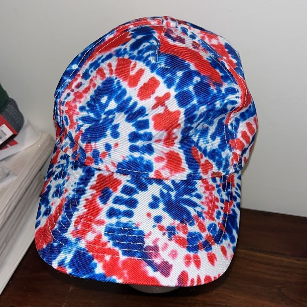 Red white & Blue 4th of July special Tie Dye Hippie adjustable baseball cap hat